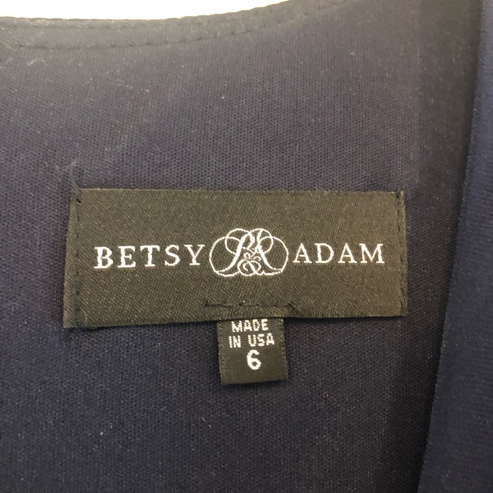 Betsy & Adam Navy Blue Floor Length Ruffled V-neck Gown Stretch Jersey Size 6 - Picture 7 of 7